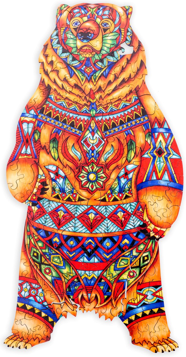 Engelhart puzzle en bois ours - 162 pièces de puzzle uniques - puzzle en bois de taille A4 - jeu de puzzle d'animaux - jeu de réflexion stimulant - avec étui de rangement -