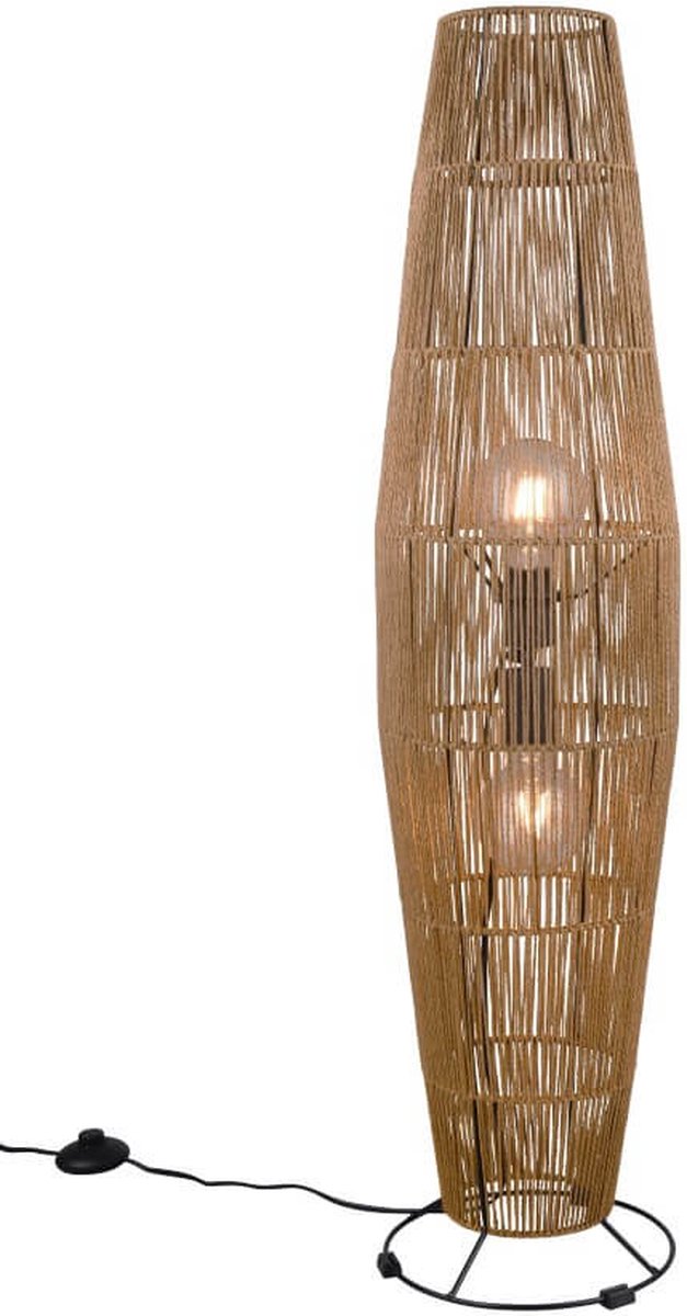 Rl live your light reality miki - lampadaire - marron - excl. 2x e27 40w - interrupteur au pied - sisal naturel