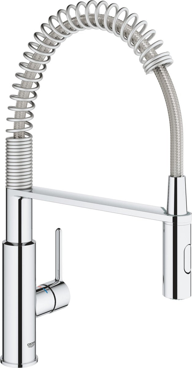 Robinet de cuisine Grohe get - bec haut - plage de pivotement à 360° - avec douchette extractible et 2 types de jet - chrome