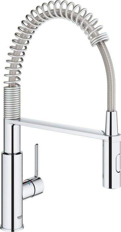 Robinet de cuisine Grohe get - bec haut - plage de pivotement à 360° - avec douchette extractible et 2 types de jet - chrome