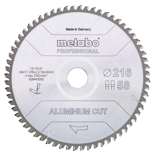 Accessoires Metabo lame de scie circulaire | prof de coupe aluminium | 216x30mm | z58 fz tz 5° nég - 628443000