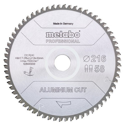 Accessoires Metabo lame de scie circulaire | prof de coupe aluminium | 216x30mm | z58 fz tz 5° nég - 628443000