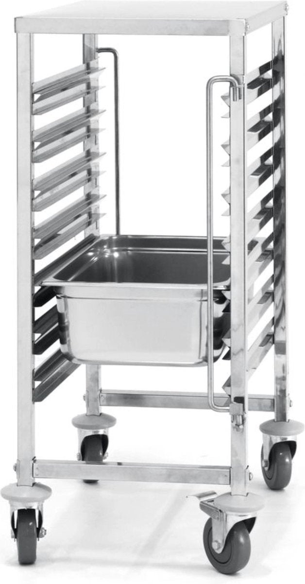 Chariot à étagères Hendi – 7 x gn 1 1 – avec plan de travail – 4 roues pivotantes – 445x615x945 mm
