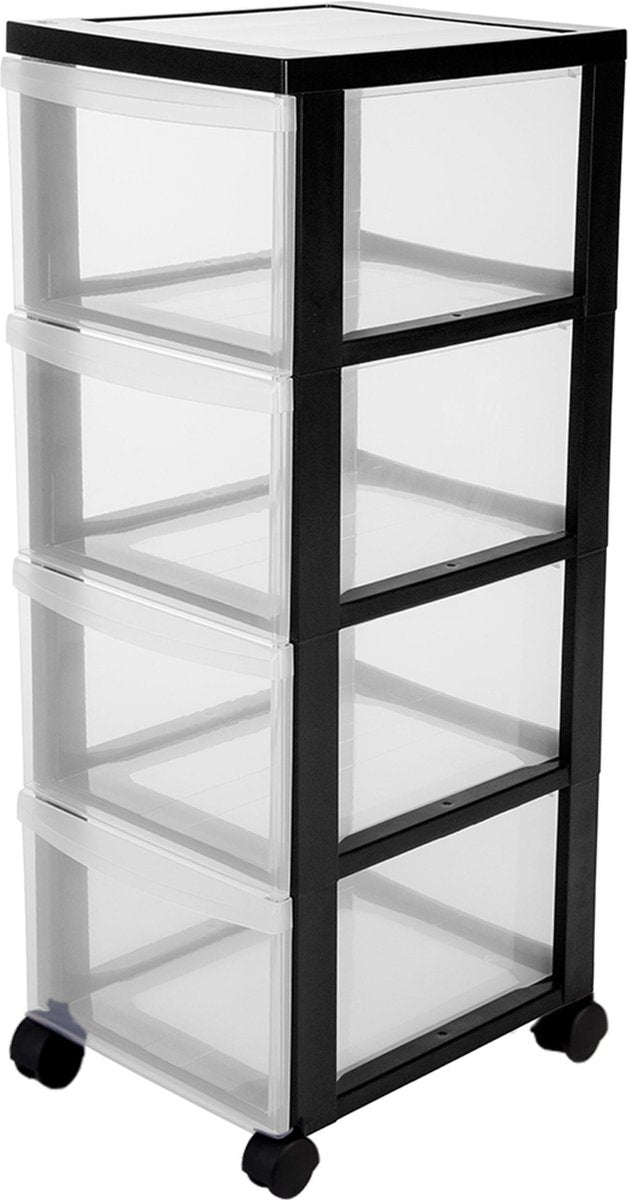Système de tiroirs commode design Iris - 4 tiroirs profonds - plastique - noir transparent