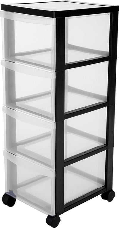 Système de tiroirs commode design Iris - 4 tiroirs profonds - plastique - noir transparent