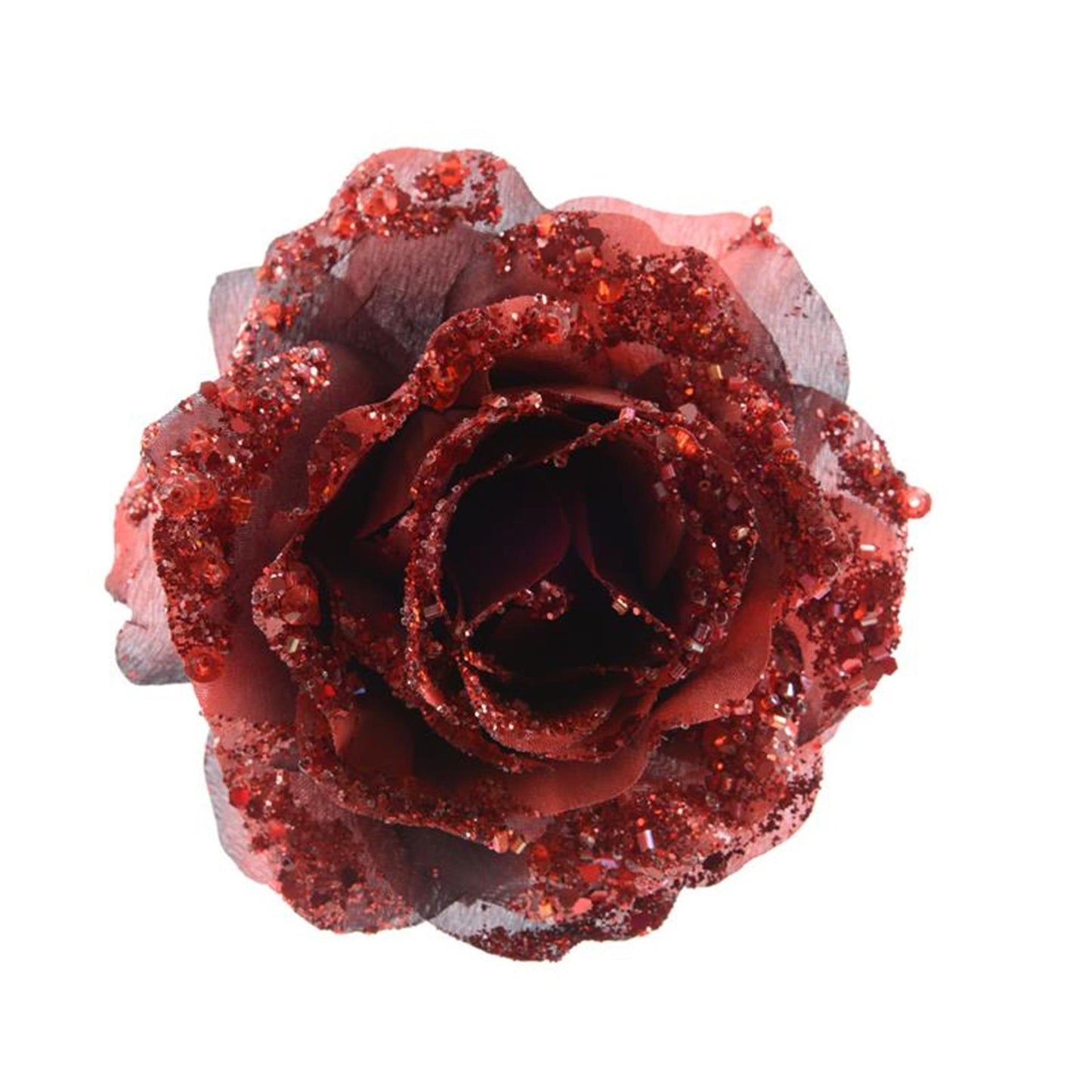 Fleur décorative sur clip rose rouge sang de bœuf