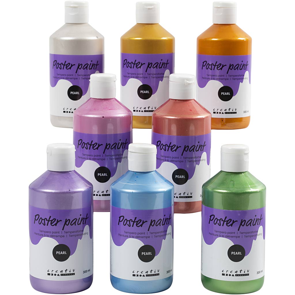 Peinture à la tempera Creativ company nacre, différentes couleurs, 8x300 ml 1 boîte