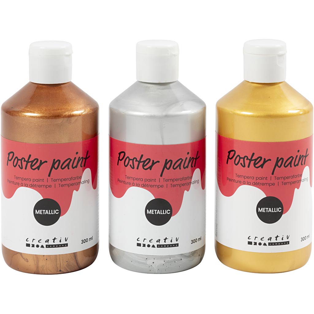 Peinture à la détrempe Creativ company métallisée, différentes couleurs, 3x300 ml 1 boîte