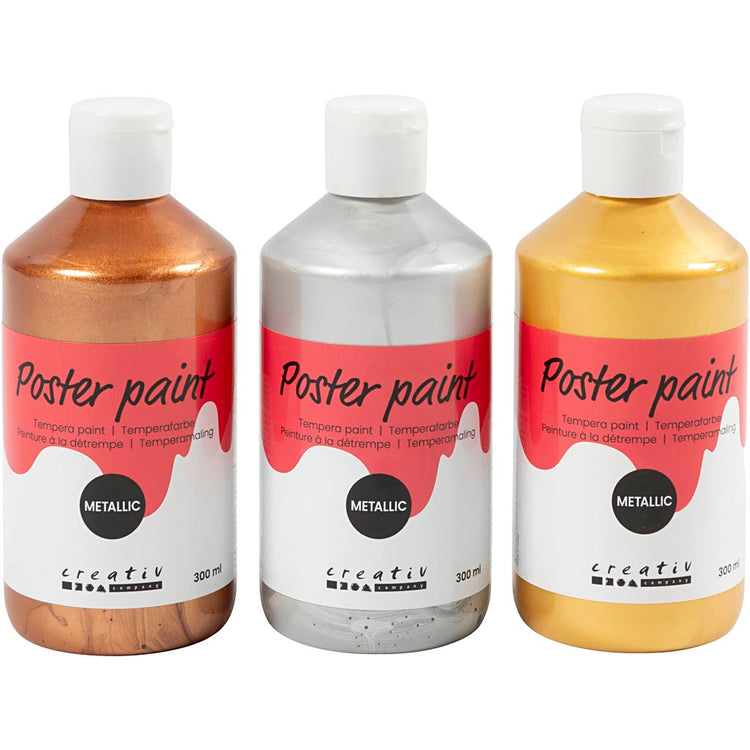 Peinture à la détrempe Creativ company métallisée, différentes couleurs, 3x300 ml 1 boîte