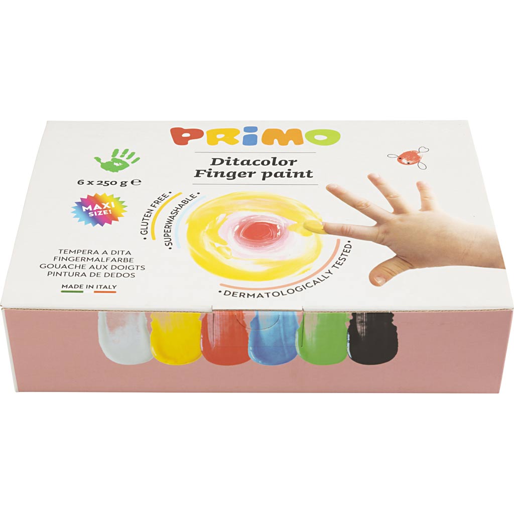 Peinture au doigt Primo, différentes couleurs, 6x250 ml 1 boîte
