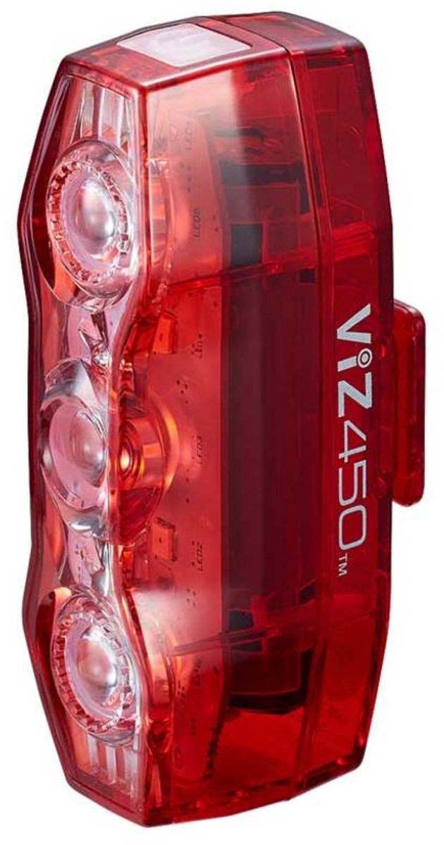 Feu arrière Cateye viz450 - lumens : visibilité de 450 à 300 degrés - rechargeable par USB - technologie de lentille opticube - 4 modes d'éclairage - rouge