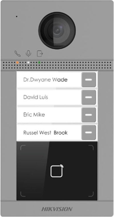 Hikvision DS-KV8413-WME1(C) Interphone vidéo IP Surface 4 boutons Sonnette WiFi 2MP avec PoE, lecteur de carte Mifare et alarme