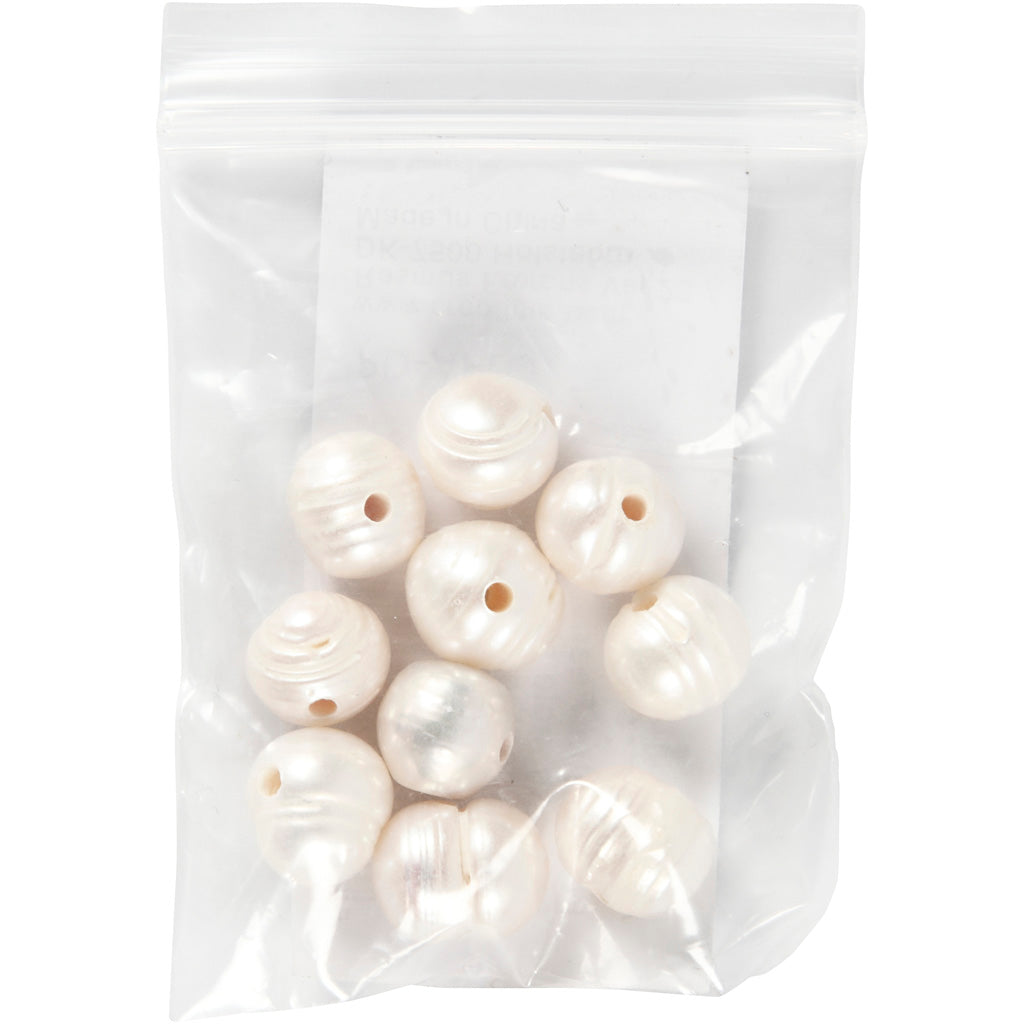 Perles d'eau douce Creativ Company, taille 9-11 mm, diamètre du trou 2 mm, nacre, 10 pièces 1 boîte