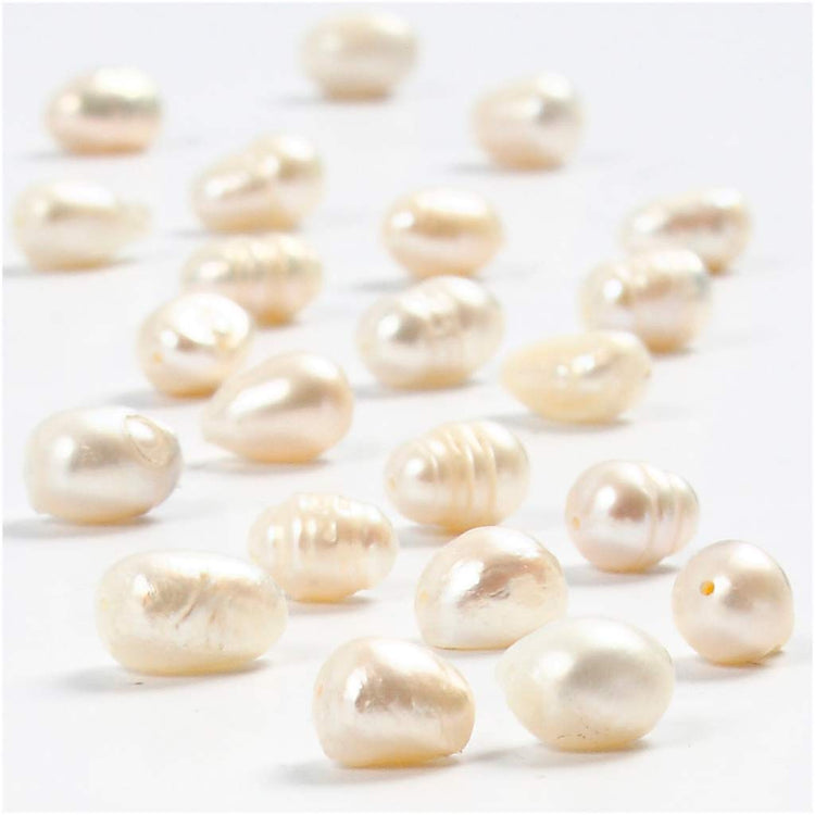 Perles d'eau douce Creativ Company, d 4-7 mm, diamètre du trou 1 mm, env. 60 pièces, nacre, 40 cm 1 boîte