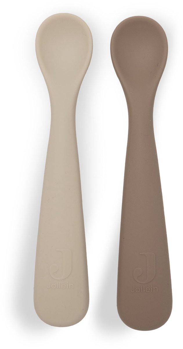 Jollein cuillère bébé - couverts bébé silicone - teintes naturelles - 2 pièces
