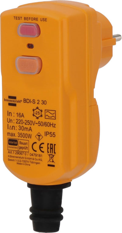 Fiche de sécurité Brennerstuhl bdi-s 2 30 ip55 (fiche de sécurité avec disjoncteur différentiel pour utilisation en extérieur, déconnexion bipolaire)