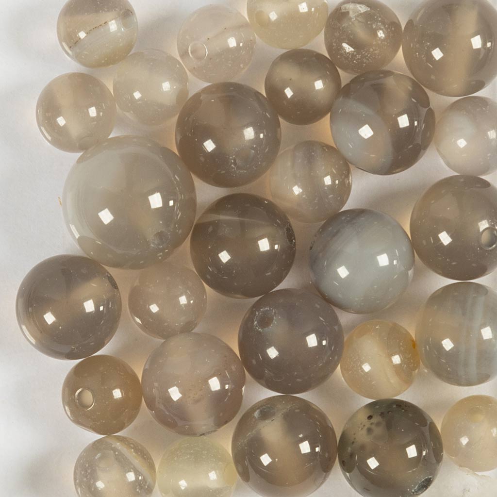 Perles d'agate Creativ Company, d 6+8+10 mm, diamètre du trou 0,9-1 mm, env. 28 pièces, gris transparent, 28 pièces 1 boîte