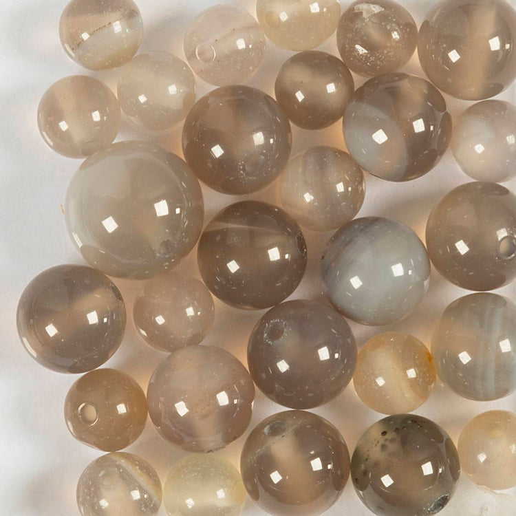 Perles d'agate Creativ Company, d 6+8+10 mm, diamètre du trou 0,9-1 mm, env. 28 pièces, gris transparent, 28 pièces 1 boîte