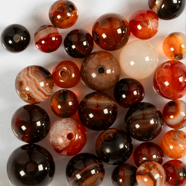Perles d'agate Creativ Company, d 6+8+10 mm, diamètre du trou 0,9-1 mm, env. 28 pièces, marron foncé, 28 pièces 1 boîte