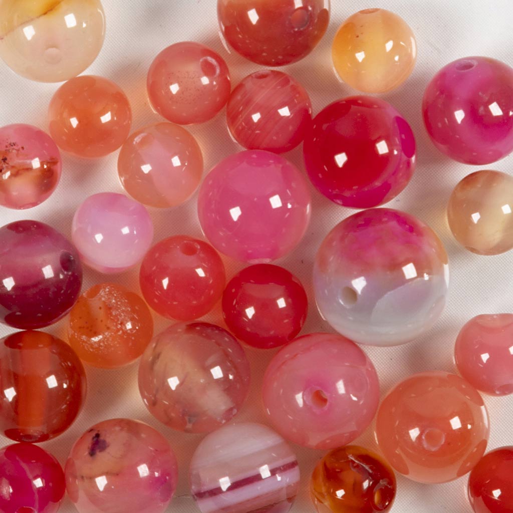Perles d'agate Creativ Company, d 6+8+10 mm, diamètre du trou 0,9-1 mm, env. 28 pièces, beige, rose, 28 pièces 1 boîte
