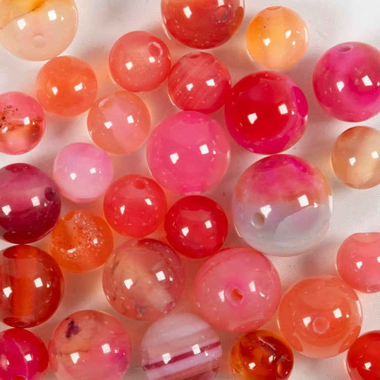 Perles d'agate Creativ Company, d 6+8+10 mm, diamètre du trou 0,9-1 mm, env. 28 pièces, beige, rose, 28 pièces 1 boîte