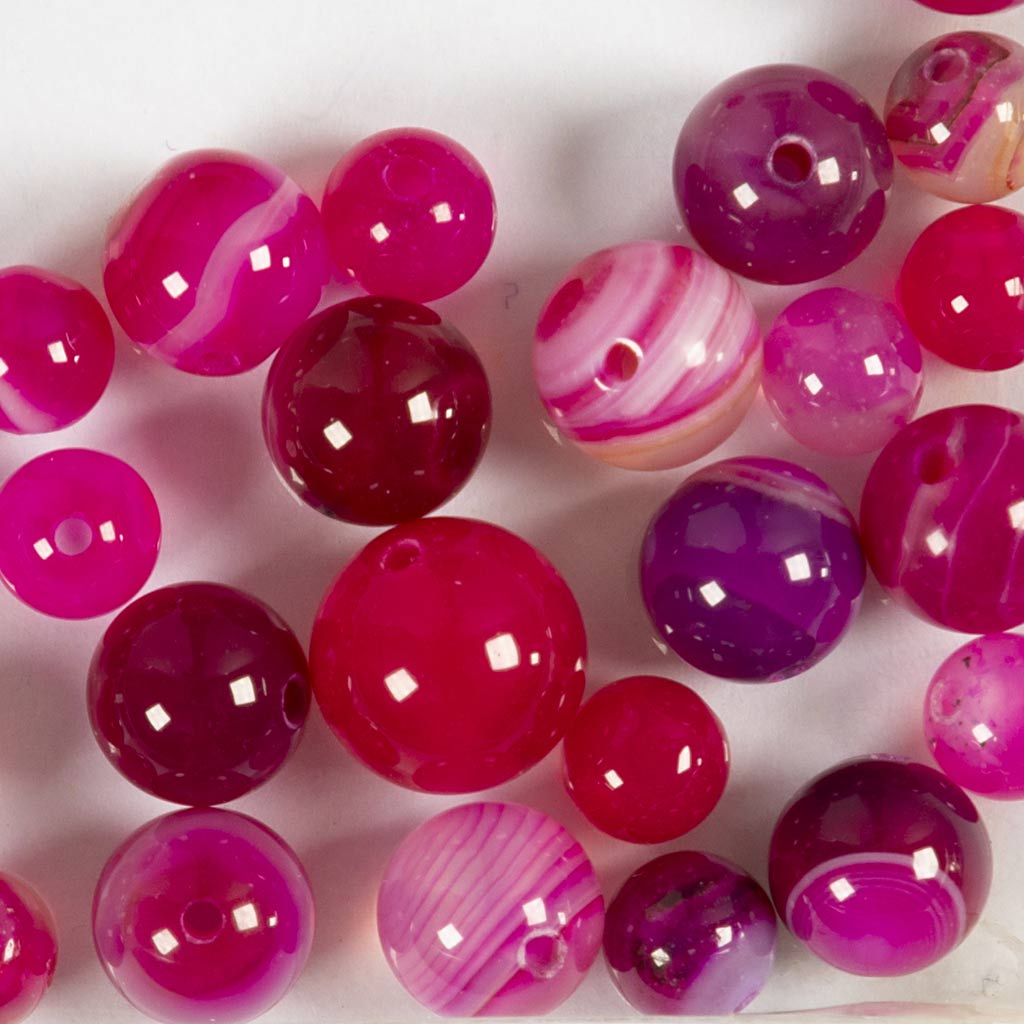 Perles d'agate Creativ Company, d 6+8+10 mm, diamètre du trou 0,9-1 mm, env. 28 pièces, rose, 28 pièces 1 boîte