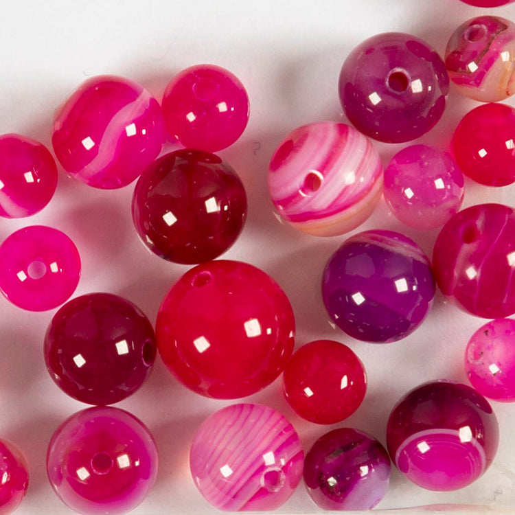 Perles d'agate Creativ Company, d 6+8+10 mm, diamètre du trou 0,9-1 mm, env. 28 pièces, rose, 28 pièces 1 boîte