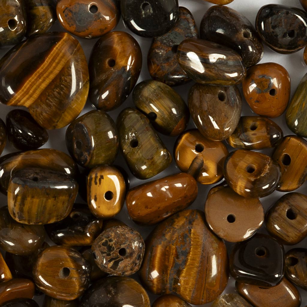 Perles de cristal Creativ Company, œil de tigre, d 7-12 mm, diamètre du trou 1 mm, env. 63 pièces, marron, 63 pièces 1 boîte