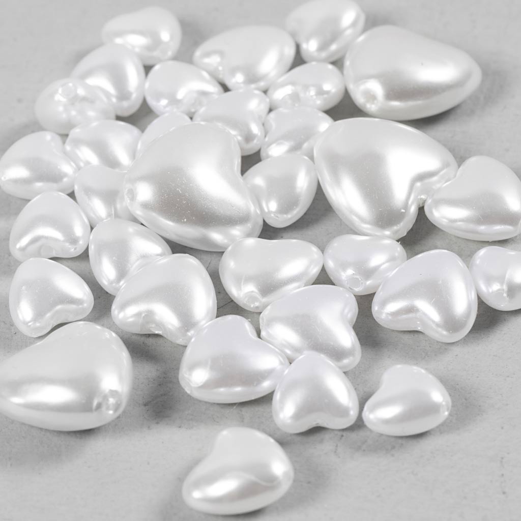 Perles de cire Creativ company, cœurs, d 7-13 mm, diamètre du trou 1,3-1,5 mm, env. 27 pièces, nacre, 32 pièces 1 boîte