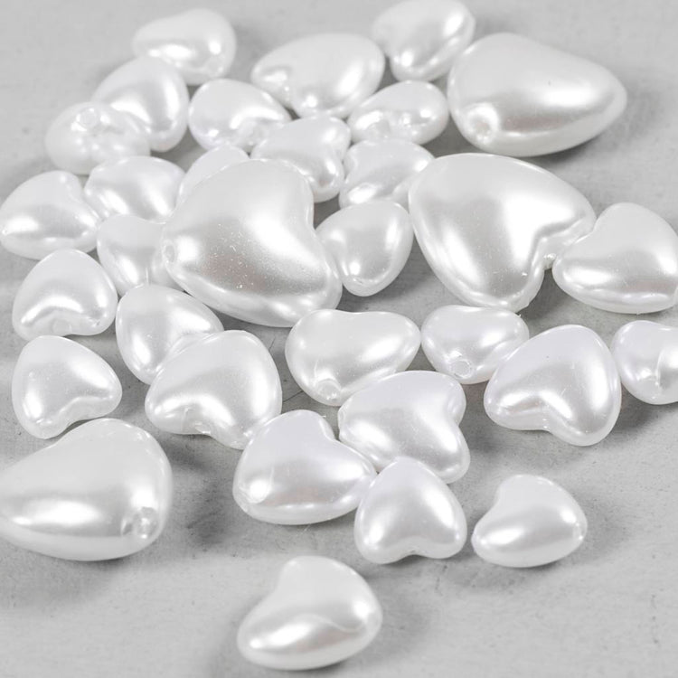 Perles de cire Creativ company, cœurs, d 7-13 mm, diamètre du trou 1,3-1,5 mm, env. 27 pièces, nacre, 32 pièces 1 boîte