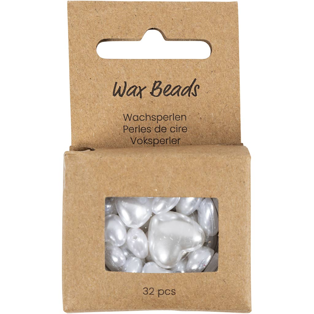 Perles de cire Creativ company, cœurs, d 7-13 mm, diamètre du trou 1,3-1,5 mm, env. 27 pièces, nacre, 32 pièces 1 boîte