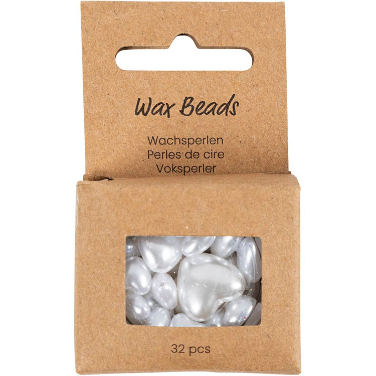 Perles de cire Creativ company, cœurs, d 7-13 mm, diamètre du trou 1,3-1,5 mm, env. 27 pièces, nacre, 32 pièces 1 boîte