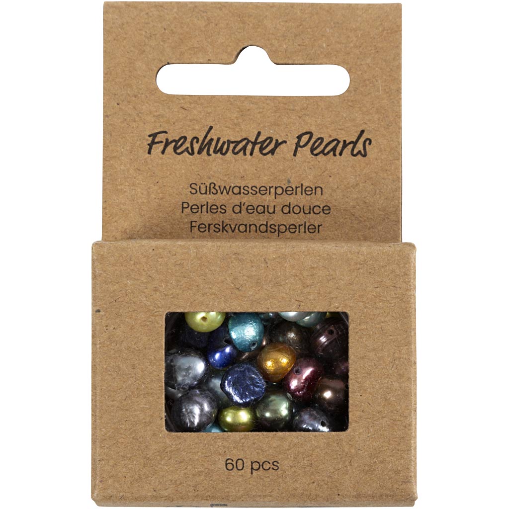 Perles d'eau douce Creativ company, d 5-6 mm, taille de trou 0,5 mm, couleurs de nacre, 60 pièces 1 boîte