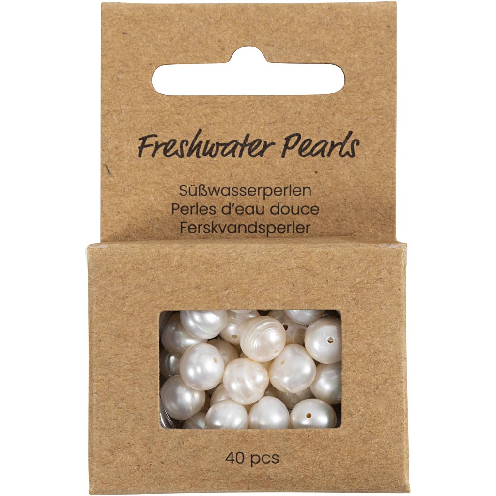 Creativ company perles d'eau douce, perforées dans le sens de la longueur, d 4 mm, diamètre du trou 1 mm, nacre, 40 pièces 1 boîte