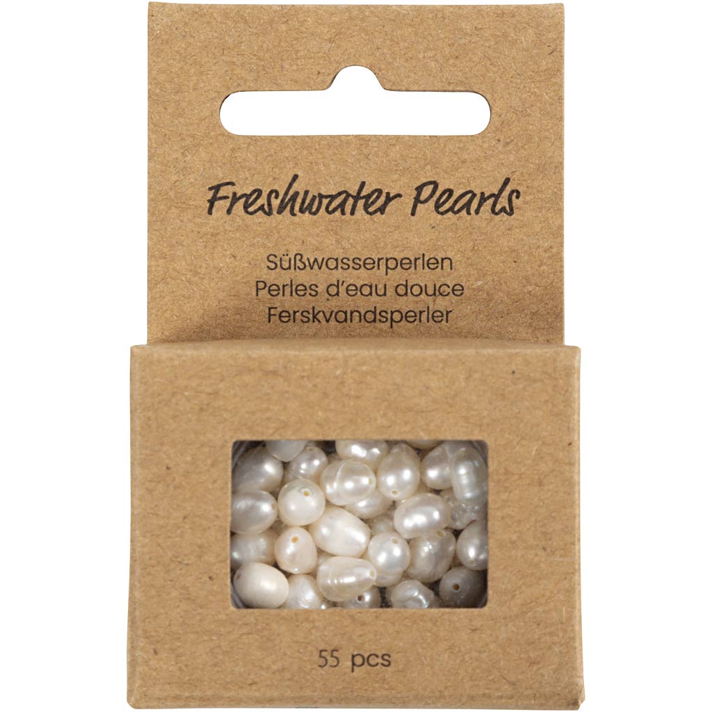 Creativ company perles d'eau douce, perforées transversalement, d 4-6 mm, diamètre de trou 1 mm, nacre, 55 pièces 1 boîte