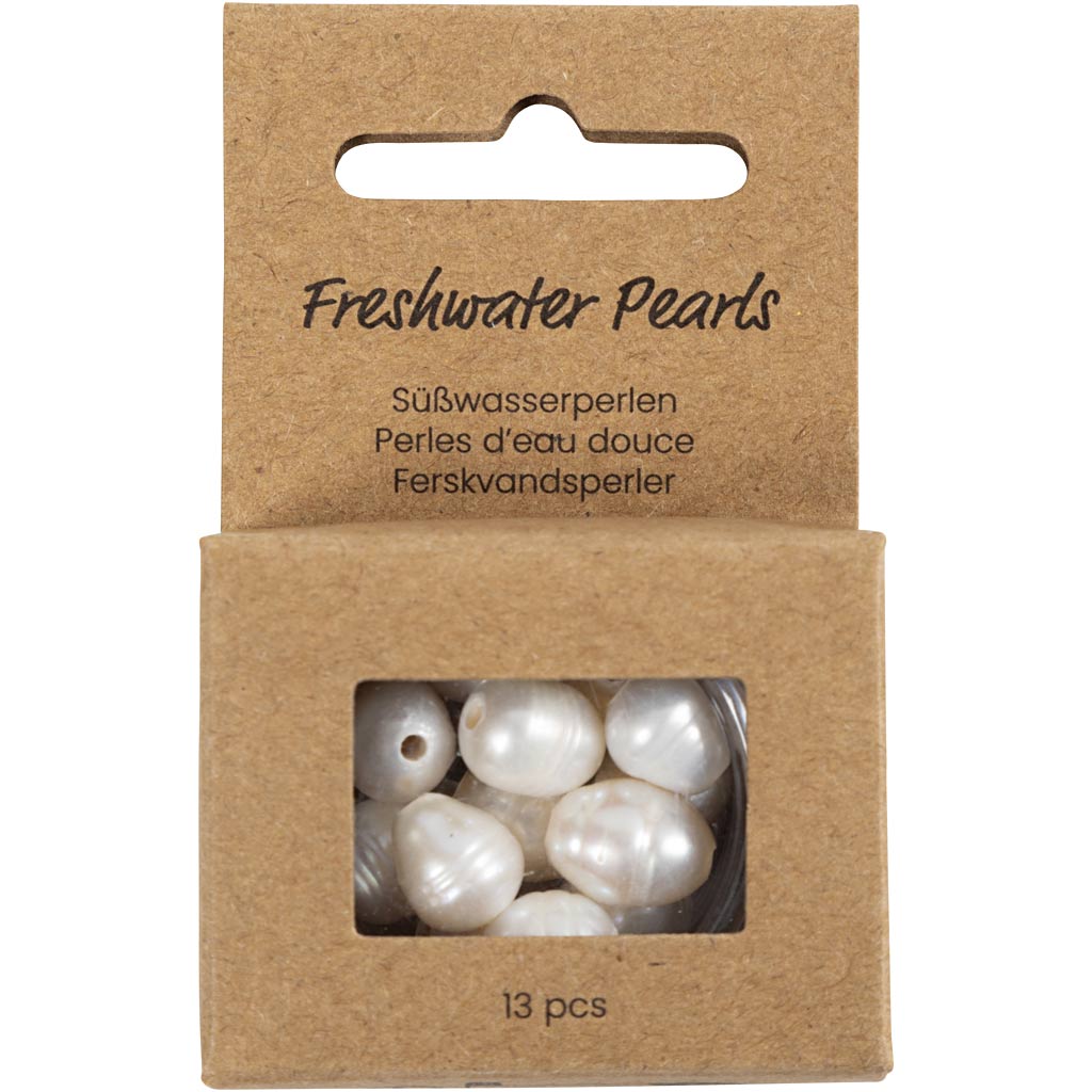 Creativ company perles d'eau douce, perforées dans le sens de la longueur, d 9-11 mm, diamètre du trou 2 mm, nacre, 13 pièces 1 boîte