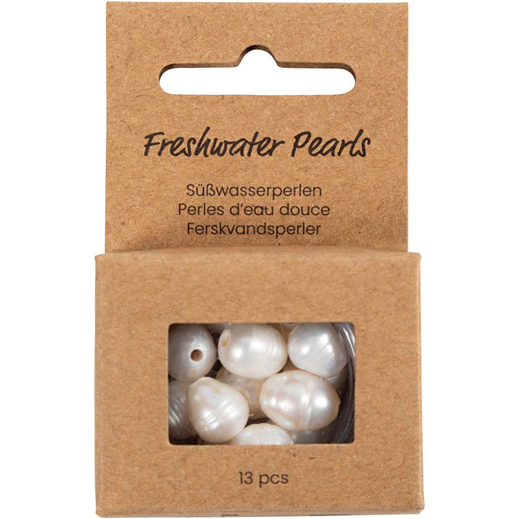 Creativ company perles d'eau douce, perforées dans le sens de la longueur, d 9-11 mm, diamètre du trou 2 mm, nacre, 13 pièces 1 boîte