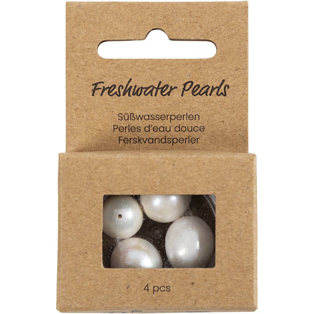 Creativ company perles d'eau douce, perforées dans le sens de la longueur, d 13-14 mm, diamètre du trou 0,8 mm, nacre, 4 pièces 1 boîte