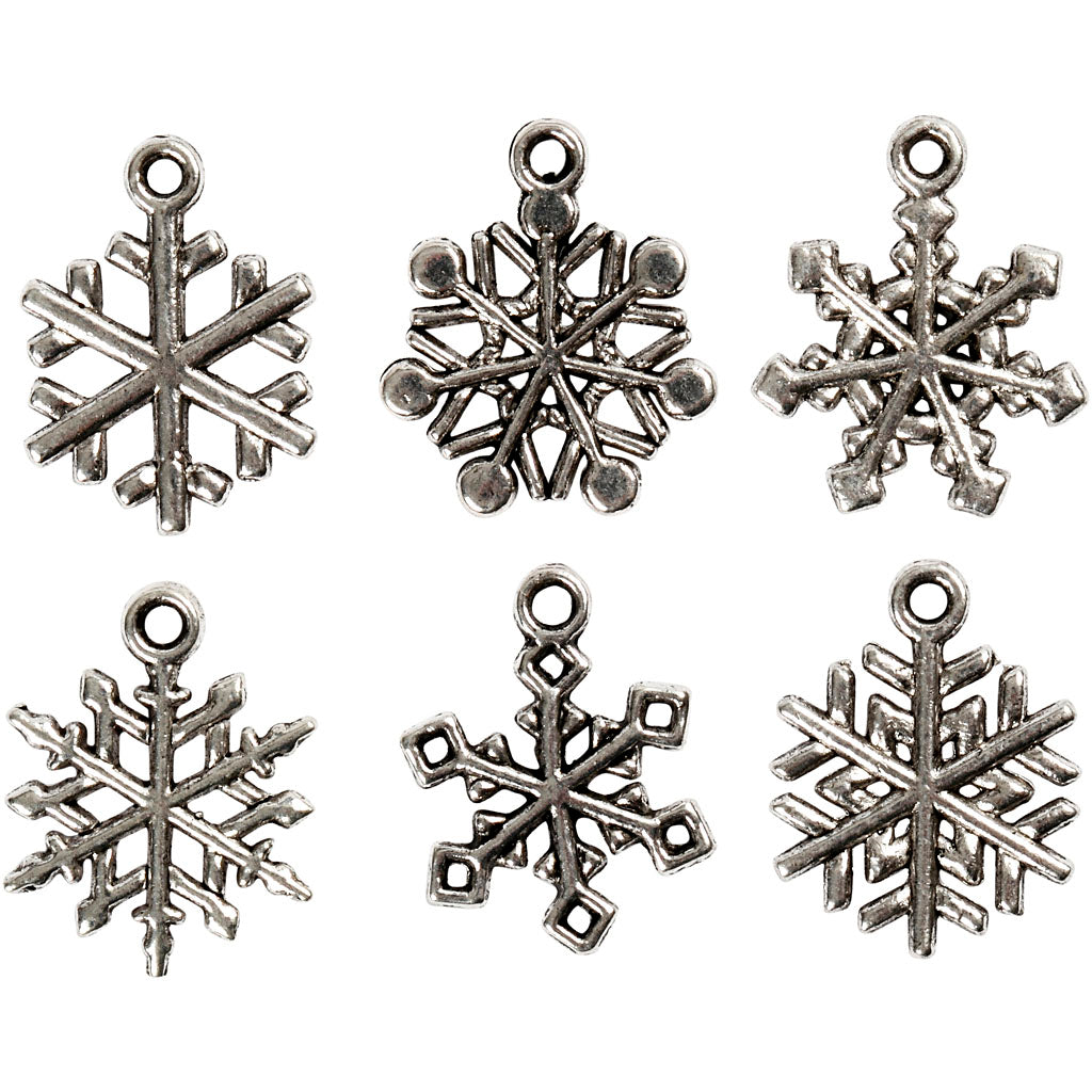 Flocon de neige Creativ company, h : 20 mm, diamètre du trou 1,5 mm, argent antique, 18 div 1 boîte