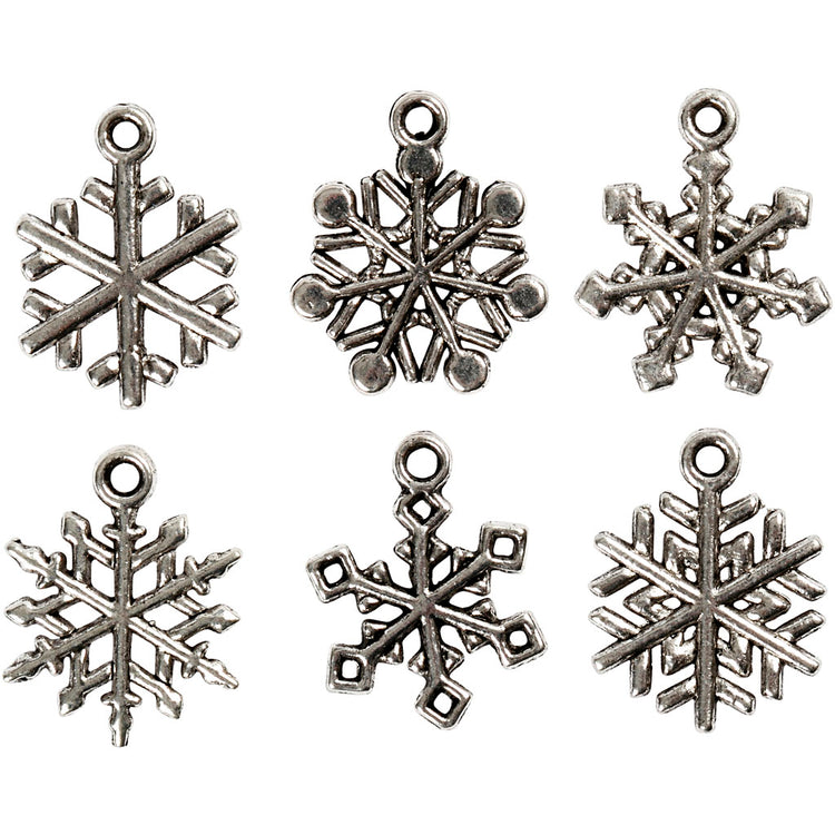 Flocon de neige Creativ company, h : 20 mm, diamètre du trou 1,5 mm, argent antique, 18 div 1 boîte