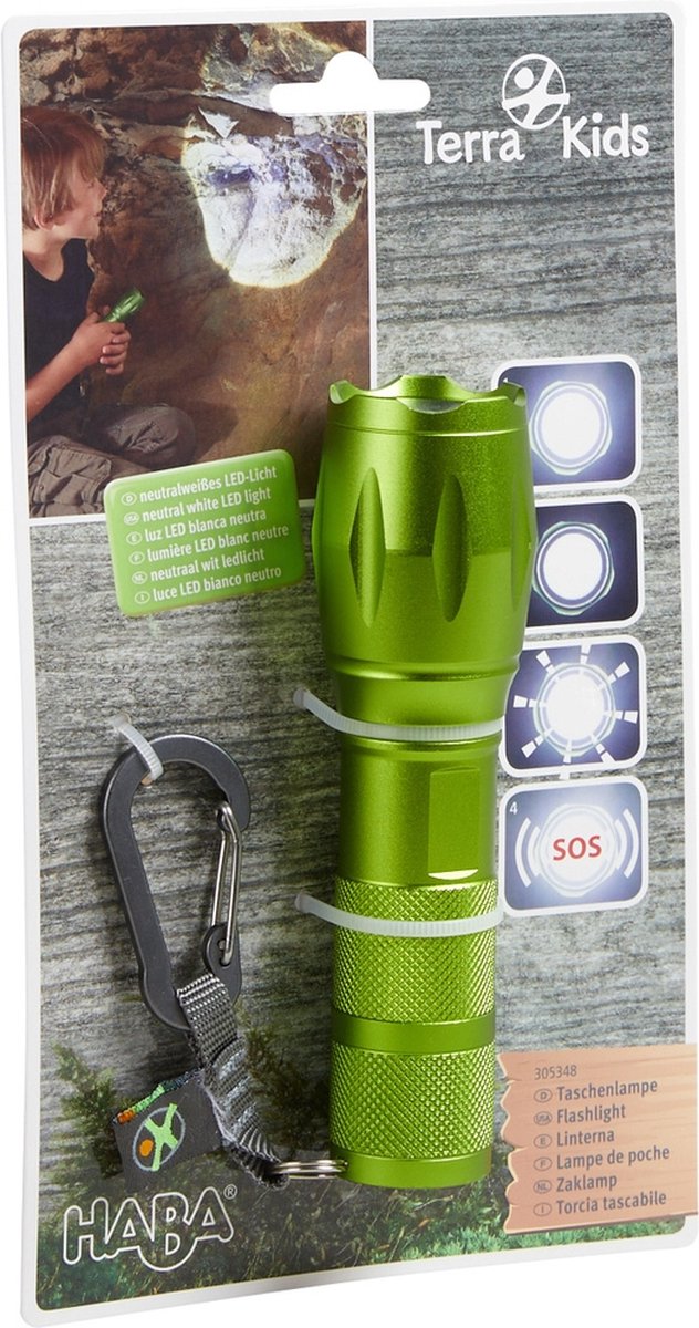 Haba lampe de poche terra kids led 13 cm junior aluminium vert