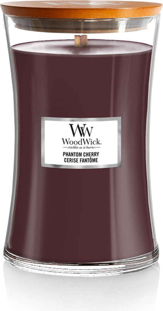 Grande bougie parfumée Woodwick Hourglass - Cerise fantôme - 130 heures de combustion