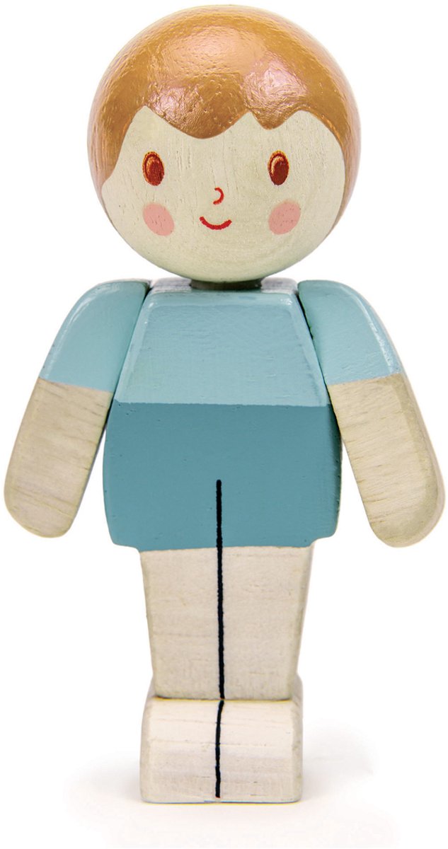 Poupée de maison de poupée à feuilles tendres, garçon en ivoire - famille de jouets en bois.