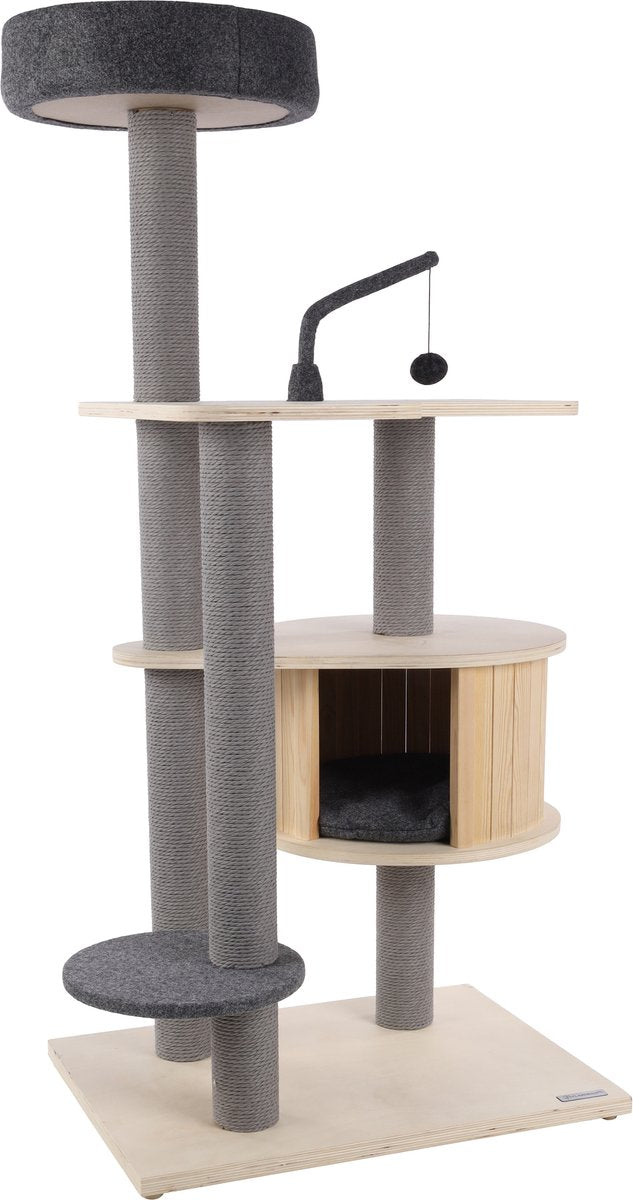 Arbre à chat Flamingo - ligne premium Kandis - 74x59x137 cm - arbre à chat de luxe avec abri et chaises longues rembourrées - meubles pour chats avec revêtement en feutre de corde à gratter en papier - jouet inclus