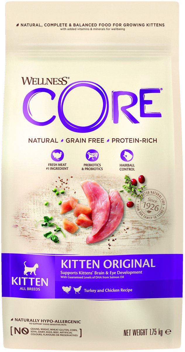 Chaton sans céréales Wellness Core - poulet à la dinde - nourriture pour chat - 1,75 kg