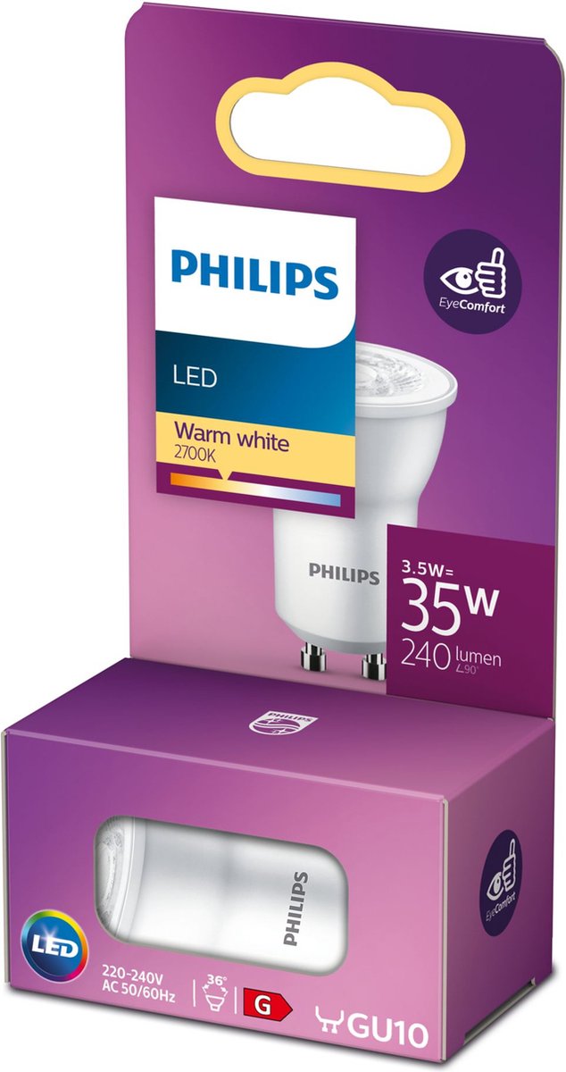 Spot LED Philips MR11 - 35 W - Gu10 - lumière blanc chaud