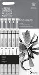 Winsor Newton Fineliner Set Noir – 5 tailles de plume (0,1 à 1,0 mm) – Encre pigmentée résistante à l'eau pour le dessin et l'esquisse