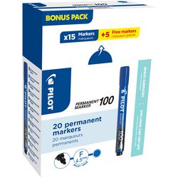 Marqueur permanent pilot 100 1mm bleu pack 20 pièces