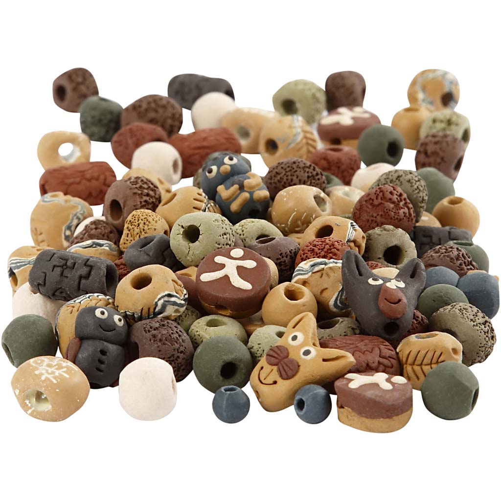 Perles en céramique Creativ company, taille 7-18 mm, diamètre du trou 2-4 mm, différentes couleurs, 300 gr 1 boîte
