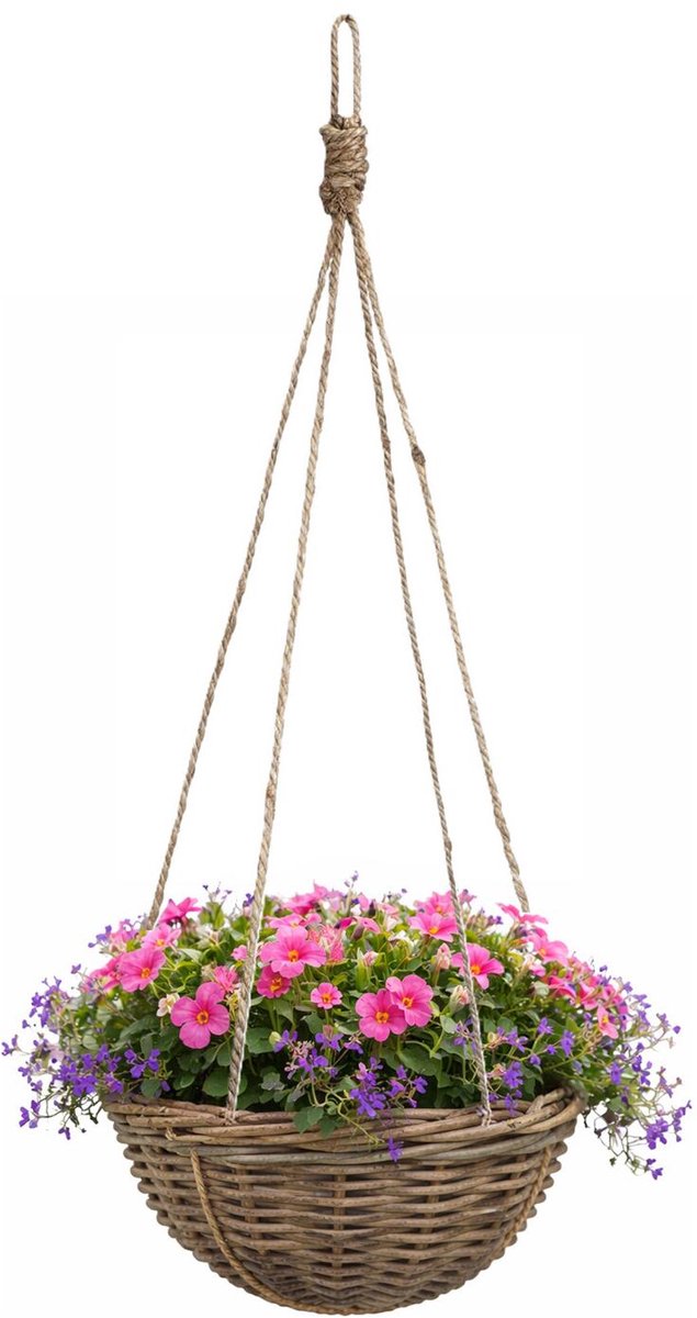 Panier suspendu décorations mica - d40 x h20 cm - saule tressé - jardinière suspendue avec chaîne - pot de fleurs - tissé